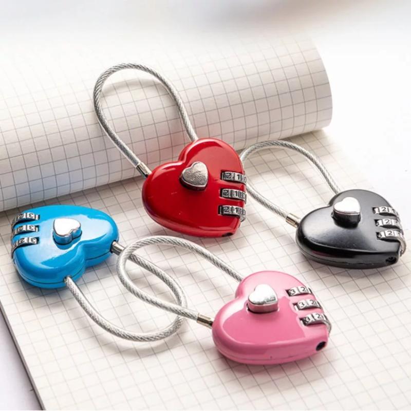 Resettable 3-Digit Padlock Heart Password Padlock Outdoor Luggage Code Padlock Valentine'S Day Gift