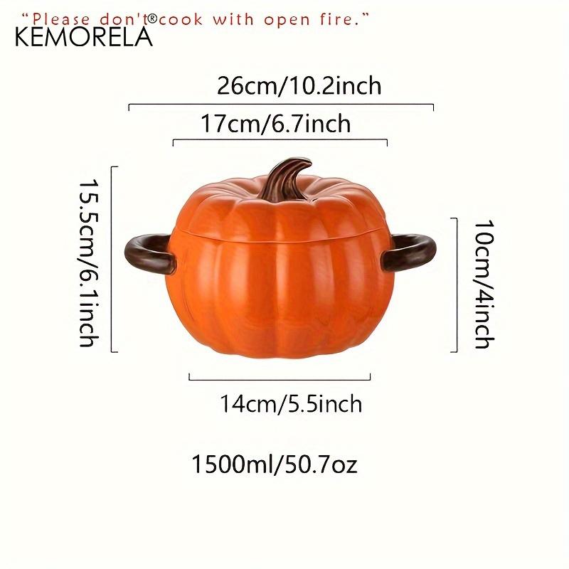 50OZ Dutch Oven Pot With Lid Ceramic Pumpkin Dish Halloween Pumpkin Pottery Dessert Saucepan No Open Flames Cute Pumpkin Bowl
