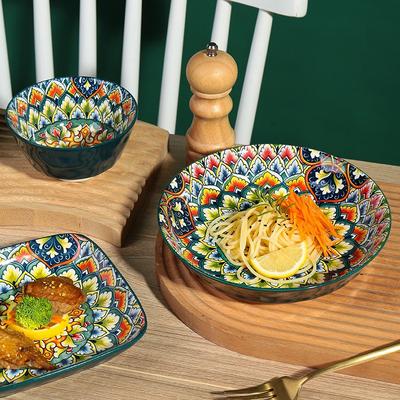 Bol en céramique Ménage Créatif Ensemble de Vaisselle Grand Bol à Soupe Bol à Nouilles Bol à Riz Bol à Salade Assiette Rétro Assiette à Légumes