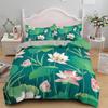 Lotus Duvet Cover Set Pink Flowers And Green Leaves Polyester Comforter Cover King Queen Size For Kids Girls Women Bedding Set