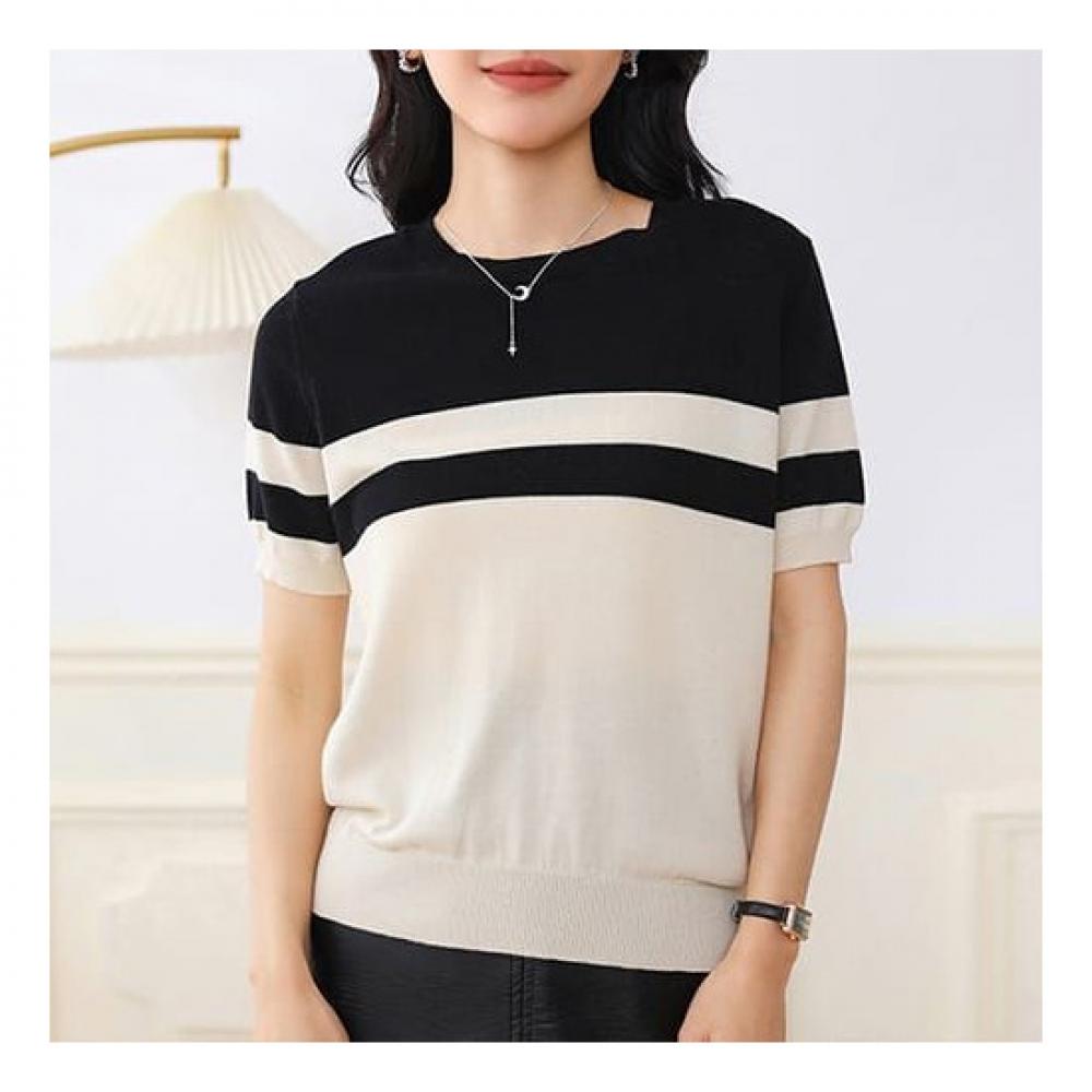 Navava Men Simple Daily Color Block Short Sleeve Knit Nk2063