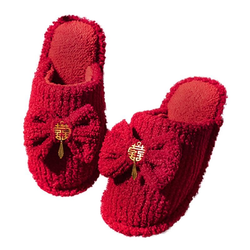 Wedding big red cotton slippers wedding a pair of festive natal year couple tiger bride morning robe autumn and winter