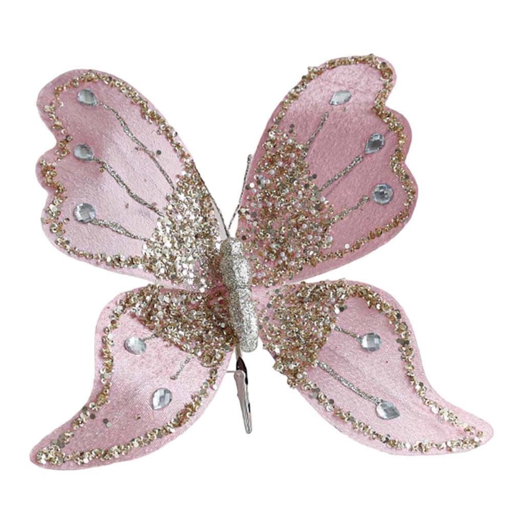 Butterfly Clip Christmas Ornament Glitter Decorative Collectible Artificial Butterfly for New Year Wedding Birthday Office