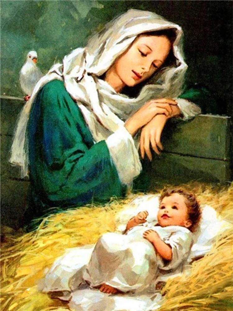 Virgin Mary and Jesus Diamond Painting 5D Diy Cross Embroidery Art Water Diamond Embroidery Religious Wall Decoration