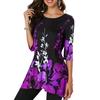 Plus Size Womens Asymmetric Floral Printed Short Sleeve Tunic Blouse For Summer Comfort