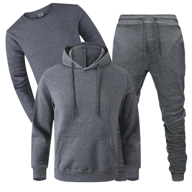 Luźny Męski Jesienno-Zimowy Polarowy Sweter Spodnie Dresowe Trzyczęściowy Casualowy Sportowy Garnitur z Długim Rękawem Mężczyźni