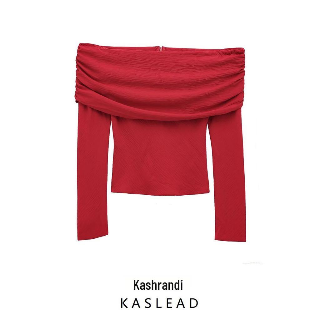 2024 Women's European & American Style One-Shoulder Ruched Slimming Top