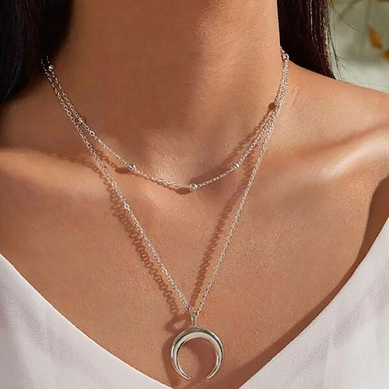 Boho Star Moon Heart Snake Sequin Pendant Necklace Ladies Multilayer Gold Metal Clavicle Necklaces Girls Jewelry