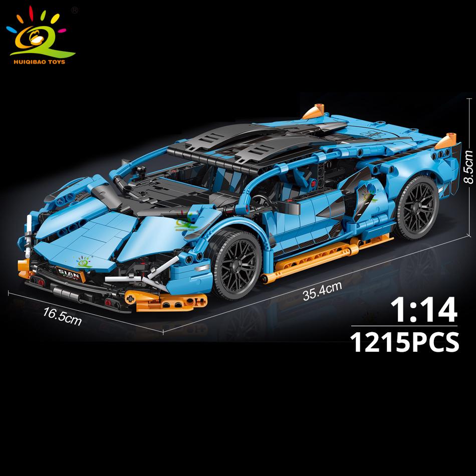 HUIQIBAO 1:14 Racerbiler Teknisk Modell Byggeklosser MOC LED-linje Klosser Utstillingsboks Barn Bykonstruksjonsleke Gutt Spill