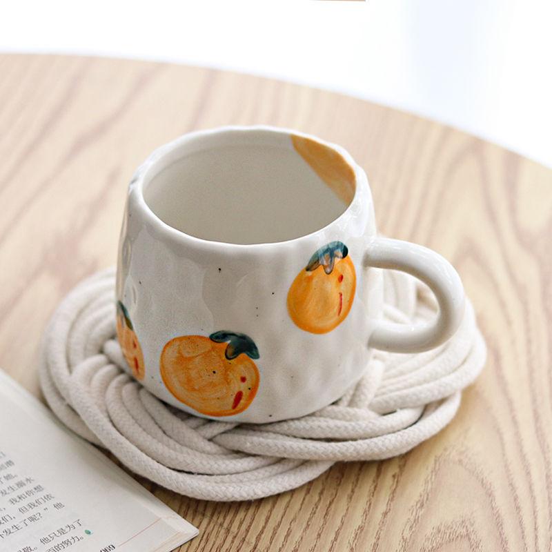 Hand-Painted Ceramic Mug – Strawberry Main Design with 3 Fruit Patterns, 300ml Artisan Coffee & Tea Cup
