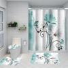 1/4 Marble Veining Shower Curtains, Toilet Seat Decoration, Shower Curtain With Carpet And Toilet Lid, 70.8X70.8 Inch