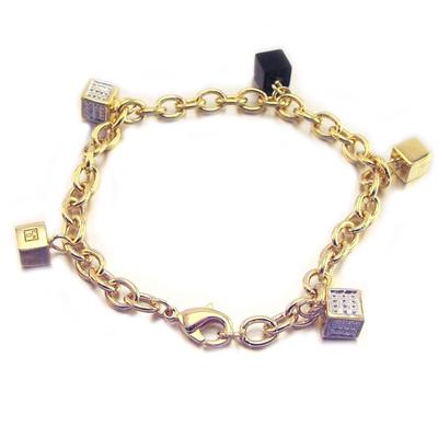 [E7595] - Gold Plated Bracelet 'Dice Game' Black Golden