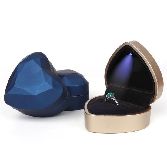 Ring Box Heart Shaped with LED Light Pocket-sized Portable Ring Case for Proposal Engagement Wedding