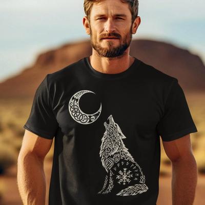 Norse Wolf Moon Viking Rune T Shirt Mythology Nordic Symbol Art Vintage Fashion Versatile Top For Everyday Wear Graphic