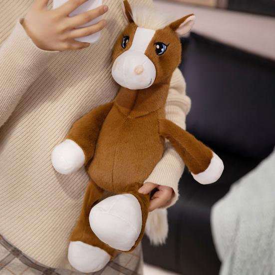 Cartoon Horse Plush Doll Sitting Pose Big Eye Horse Plush Toy Realistic Fluffy Stuffed Animal Year of The Horse Mascot And Gift
