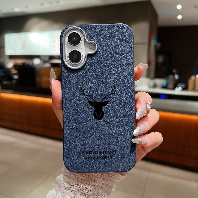 For iPhone 16 Pro Max 15 Pro 14 13 12 11 Case Deer Pattern Solid Color TPU Leather Texture Soft Matte Shockproof Phone Cover