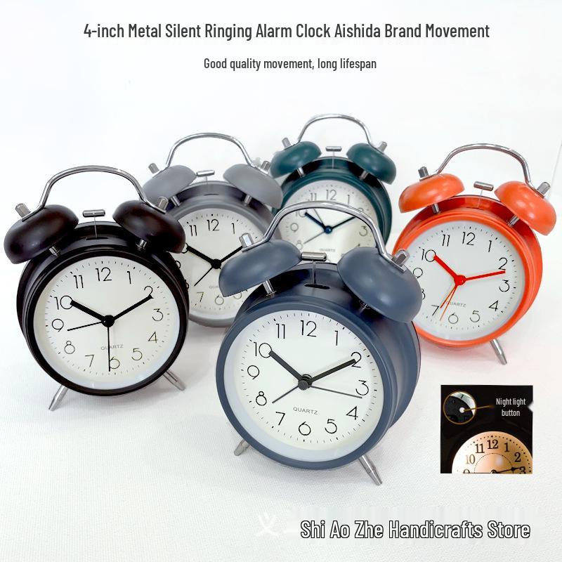 4" Silent Metal Alarm Clock with Light & Customizable Logo for Kids/Students