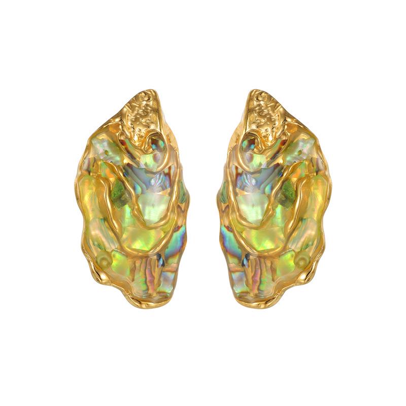 Geometric Irregular Abalone Shell Earrings: Retro & Fashionable New Chinese Design