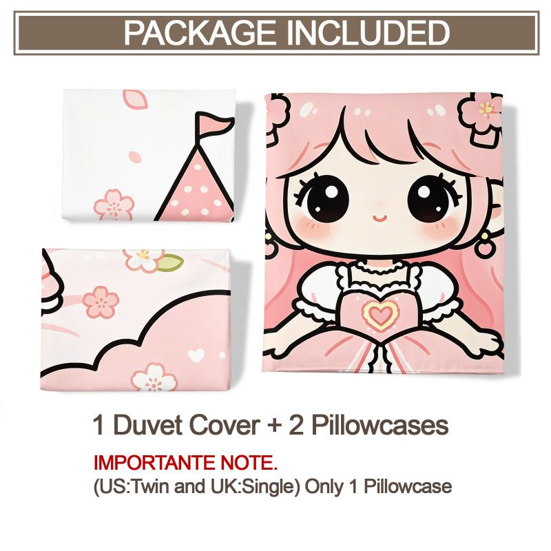 Pink Cartoon Princess Castle Floral Duvet Cover Set Comforter Cover Bedding Set No Filler HD Print Soft Bedroom Bed Cover