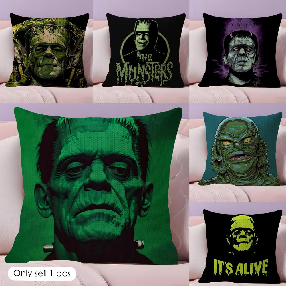 UUniversal Monsters Horror Cushion Cover Natural Linen Double Sided Print Throw Pillow Case for Sofa Couch Home Decor