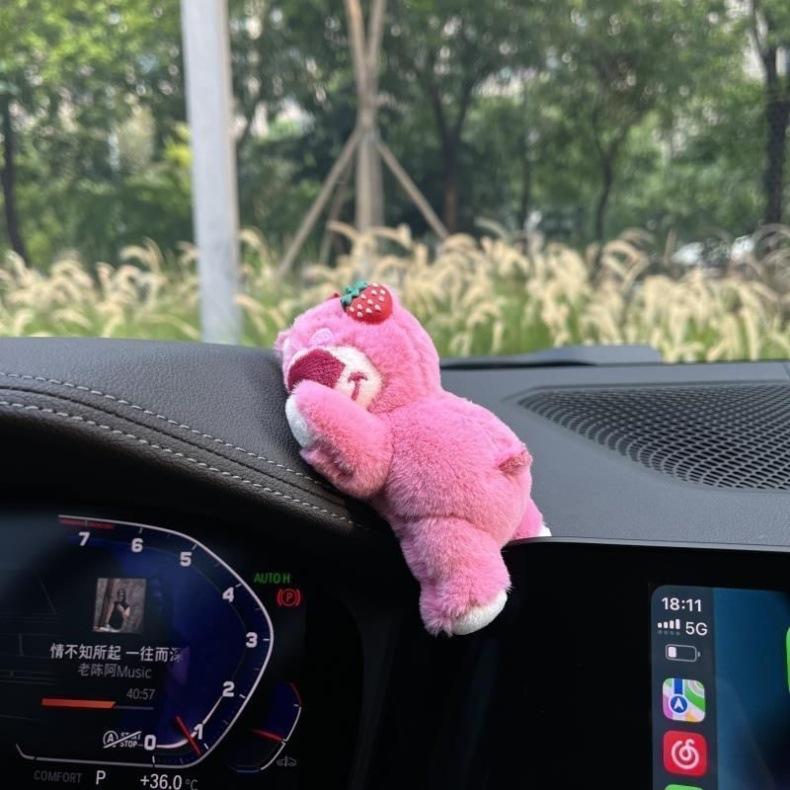 Car Seat Belt Cover Anime Strawberry Bear Plush Auto Seat Belt Shoulder Protector Pad Car Interior Accessories For Christmas