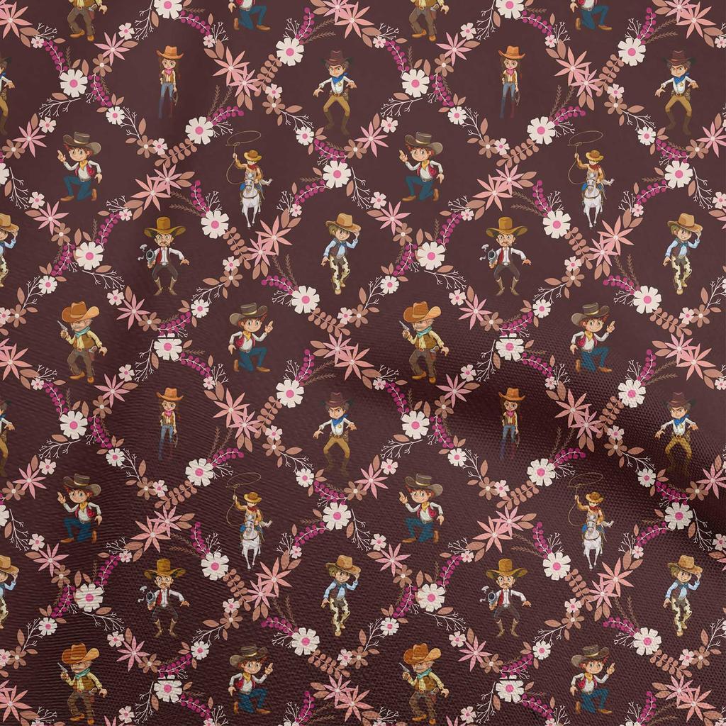 oneOone Cotton Poplin Brown Fabric Cowboy Sewing Craft Projects Fabric Prints By Yard 42 Inch