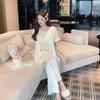 French Ice Silk Pajamas Women's Summer New High-end Sexy Hollow Lace Splicing with Chest Pad Short-sleeved Loungewear