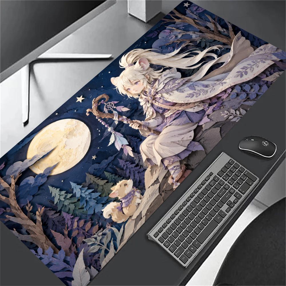 Anime Girl XL Gaming Mouse Pad Stitched Edge Non-Slip Rubber Base Large Desk Mat For PC Laptop Gamer Mouse Pads Playmat Rug