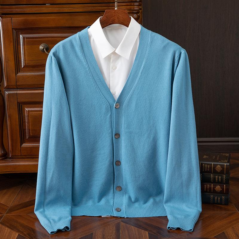 Spring Autumn Sweater Men's Clothing V-Neck Cardigan Knit Loose Tops Jersey Pull Wool Coat