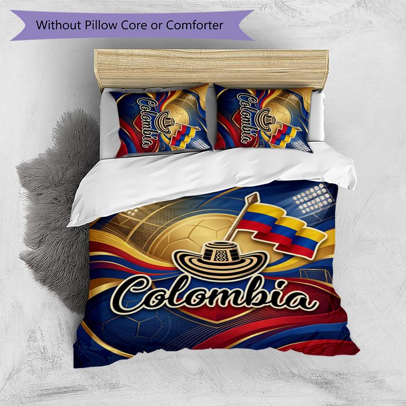 Colombia Football Printed Bedding 3 Piece Set Cozy Breathable Bed Cover Set As Housewarming Holiday Gift