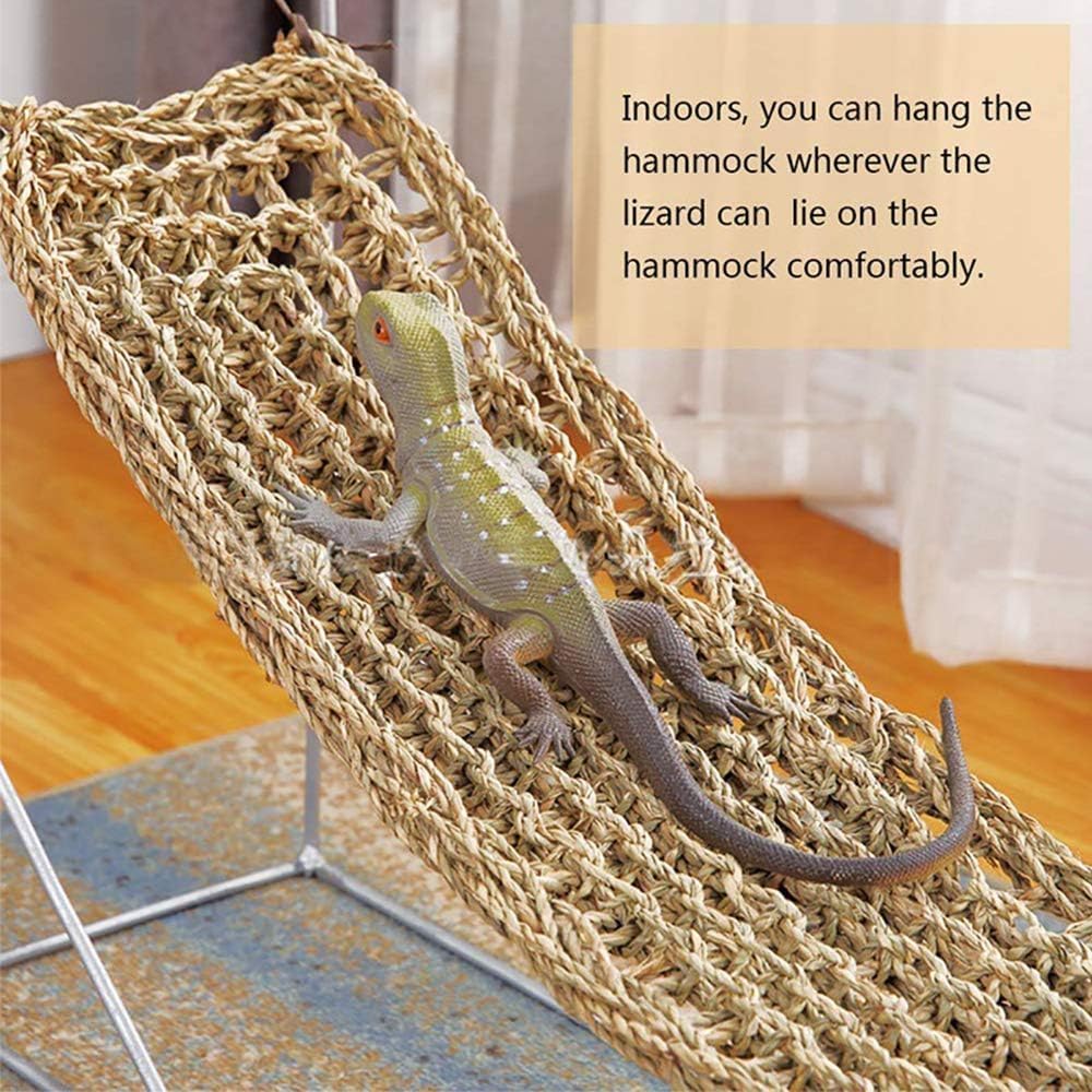 kathson Bearded Dragon Hammock, Natural Seagrass Reptile Hammock, Reptile Lounger Bearded Dragon Tank Accessories for Chameleons, Lizards, Geckos,