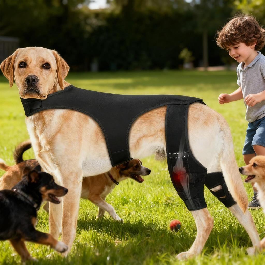Dog Knee Braces for Back Leg Adjustable Knee Sleeve with 4 Metal Stabilizers Rear Leg Support for Hiking Exercise Outdoor