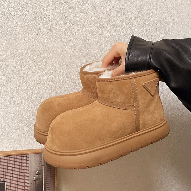 Ugly cute big head snow boots new winter thick-soled velvet short boots thickened warm bread cotton shoes