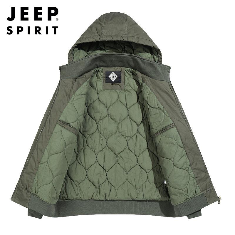 JEEP SPIRIT Quilted Cotton Workwear Jacket - Casual, Thick, Versatile for Autumn/Winter
