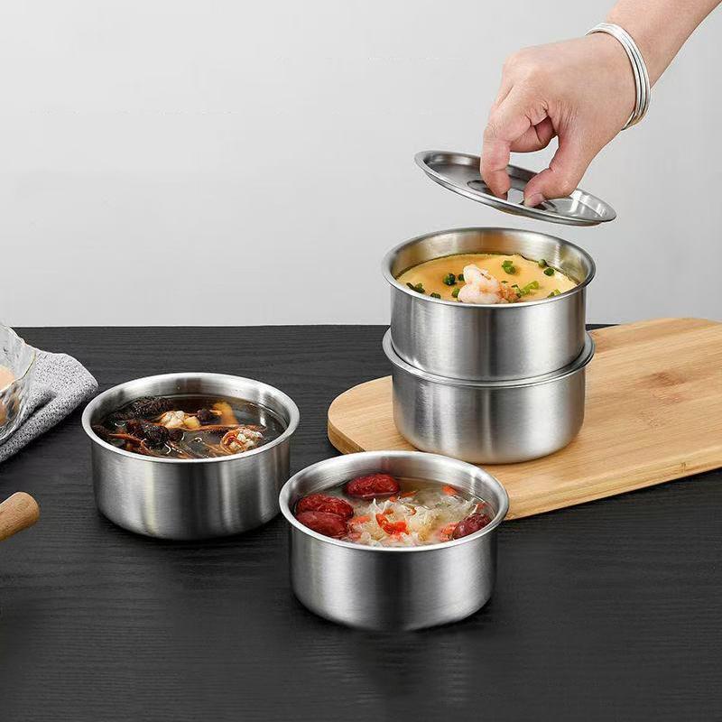Edelstahl Dampf-Eierschüssel mit Deckeln Küchengeschirr Obstsalat Dessert Suppenschüssel Lebensmittelbehälter Reisnudelschüssel