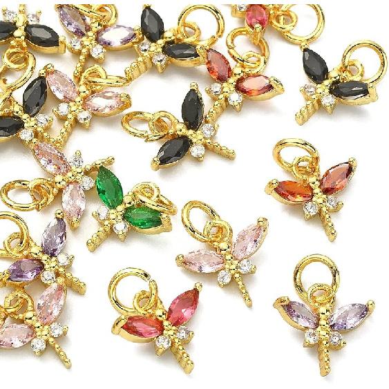 LiQunSweet 12 Pcs 6 Colors Golden Crystal Heart Charms Brass Micro Pave Cubic Zirconia CZ Stone Mini Charm Bulk for Necklace Earrings Jewelry Making