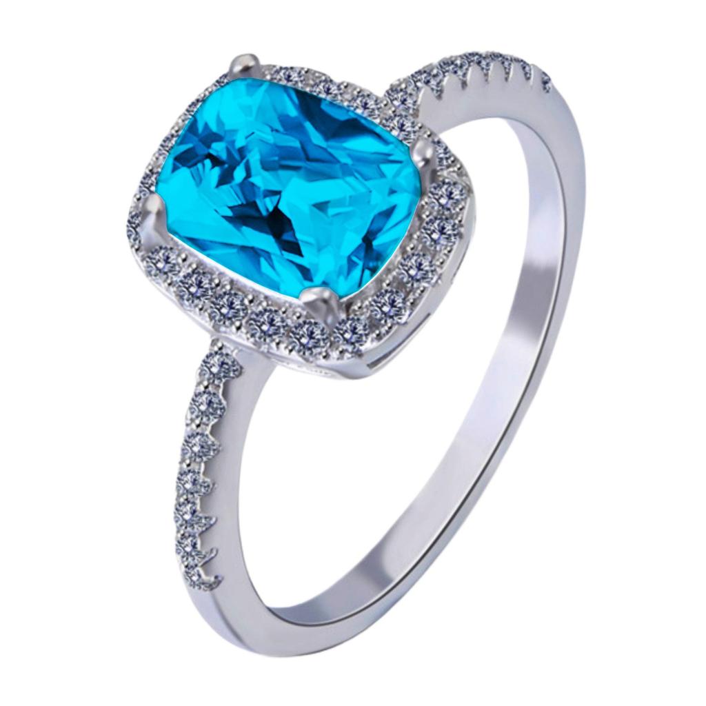 Multi-Color Rectangular Gemstone Ring: Classic Square Diamond Engagement Silver Jewelry