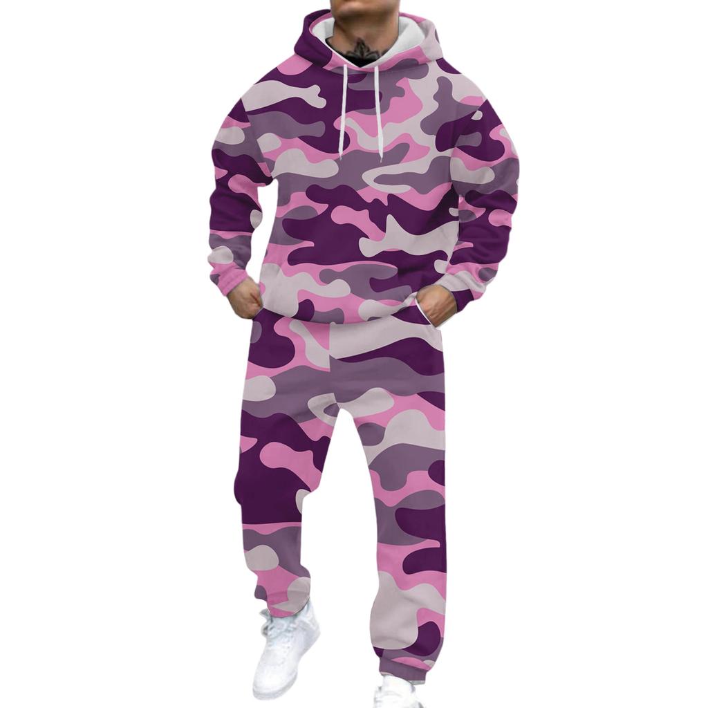 Erkek Rahat Ve Kişiselleştirilmiş Baskılı Uzun Kollu Kapüşonlu Sweatshirt, Erkek Spor Sweatshirt Ve Eşofman Altı İki Parça Set