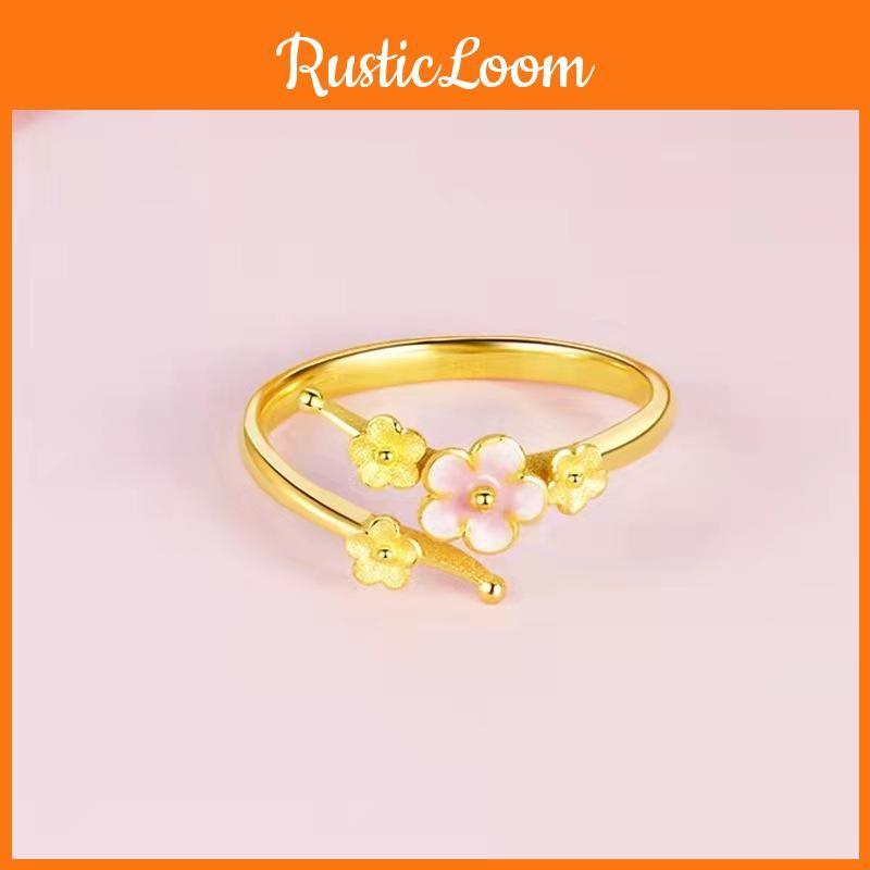 Simple Elegant Yet Peach Blossom Copper Gold Plated Ring For Women Fashion Adjustable