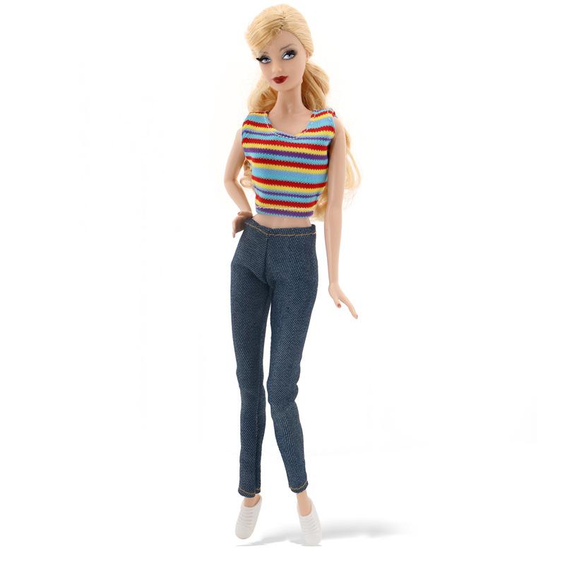 30cm Doll Clothes, Fashion Denim Jeans & Vest Outfit Set, Causal Style Doll Pants and Top, Changeable Clothes for Doll Toys, Gift for Girls