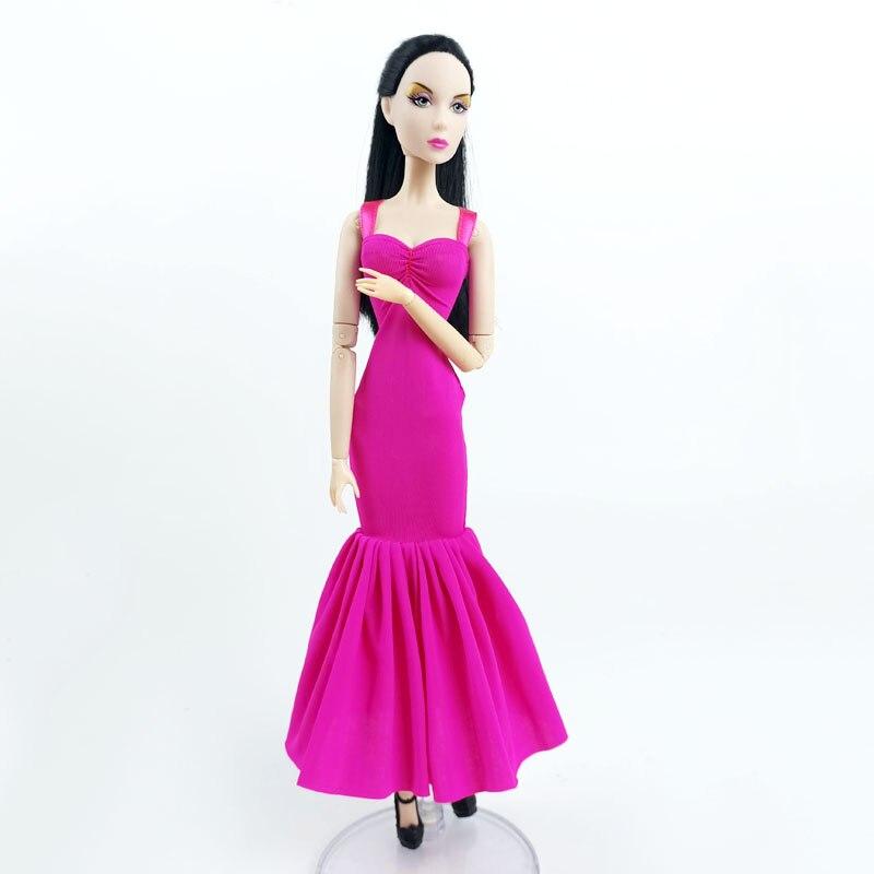 Hot Pink Fashion Doll Dress For Barbie Doll Clothes Outfits Vest Top Mermaid Fishtail Party Gown 1/6 Doll Accessories