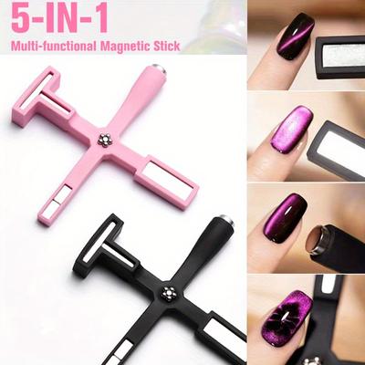 5-in-1 Multifunktionaler Magnetischer Nail Art Stick mit Starken Magneten, Kreuzdesign für Präzise Maniküre, Werkzeug mit Floralen Mustern & Geometrischen Linien