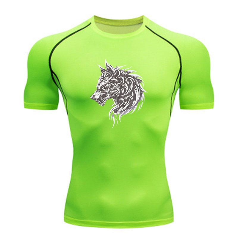 Men's Compression Workout T-Shirt, Stylish Angry Tribal Wolf