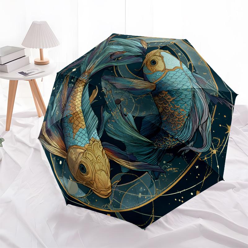 1 PC Automatic Folding Umbrella - Koi Fish Pattern, Portable & Foldable Design with 8 Ribs, Christmas Birthday Gifts