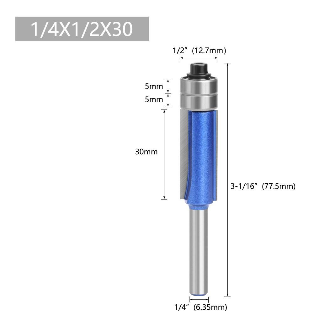 1PC 1/4 Shank Trim Router Bit with Bearing for Wood Template Bit Milling Cutter