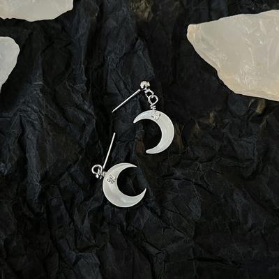 White Butterfly Moon Earrings Crescent Earrings Agile Earrings Temperament