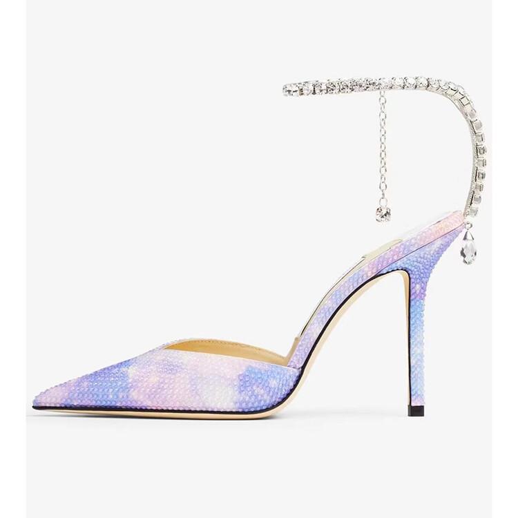 Fashion Brand Walk Show Gold Tassel Hanging Ear Sandals Ankle Strap Fashion Black Single Shoes Elegant Wedding Banquet Women's Shoes 43