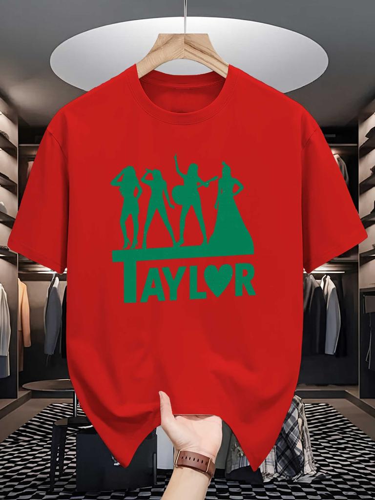 Singer Stage Silhouette Graphic Mens Crew Neck T Shirt Taylor Heart Letter Print Short Sleeve Casual Cotton Daily Street Tops