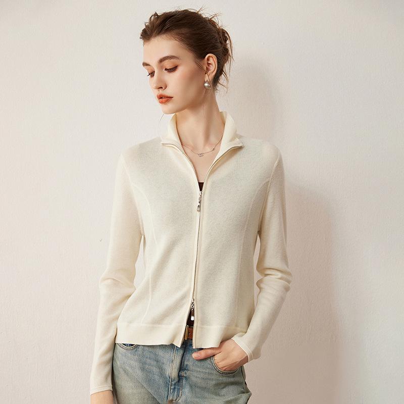 Lekasha Women's Slim Fit Stand-Up Collar Knit Cardigan - High-Quality Imitation Wool, Zipper, for Autumn/Winter.