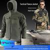 Jachetă tactică cu camuflaj, din fleece, pentru bărbați, cu glugă, blocuri de culoare și buzunare multiple
